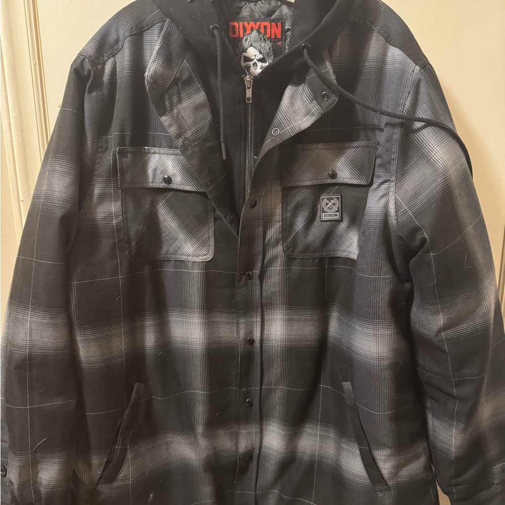 DIXXON Men's 2XL Plaid Black and Gray flannel hoodie Jacket